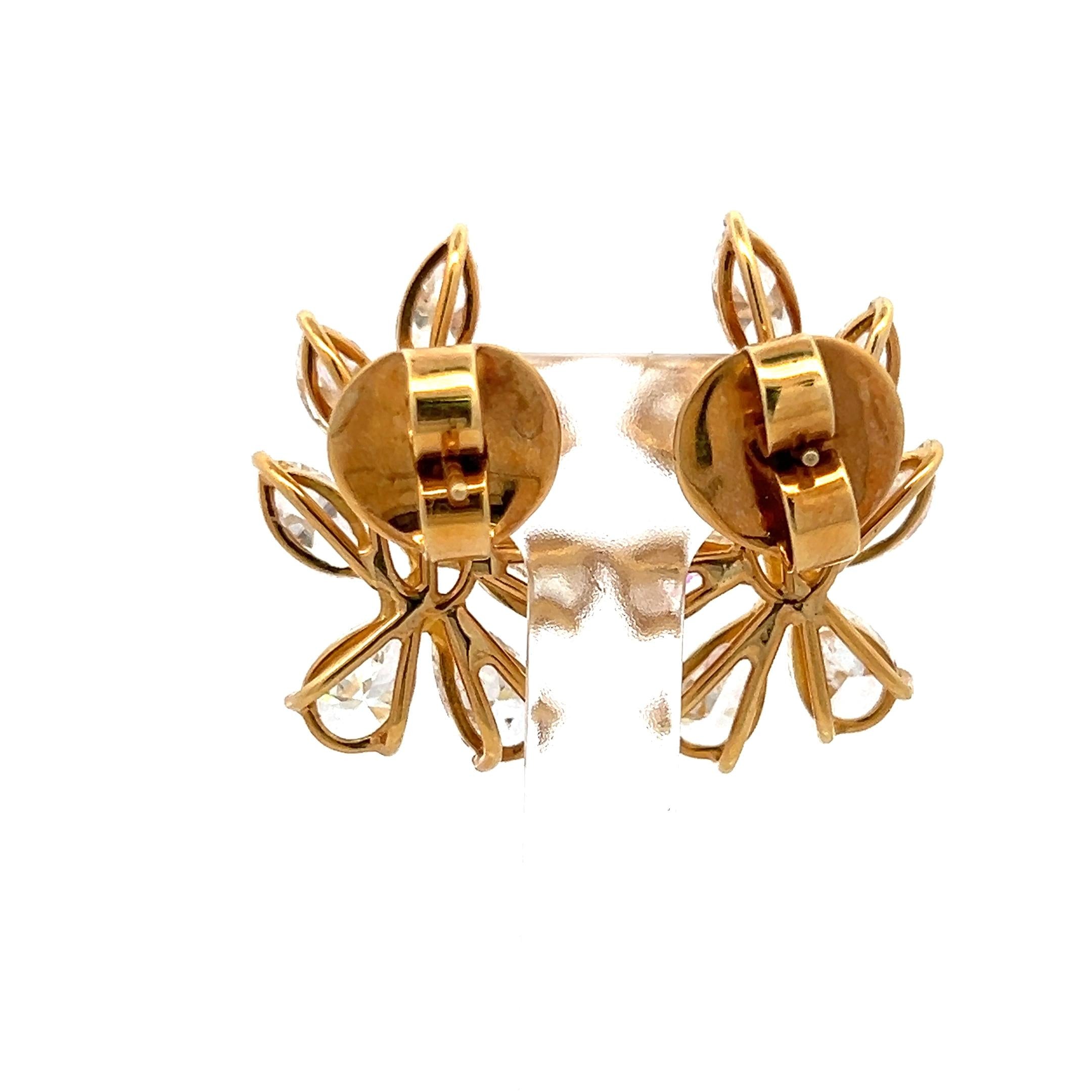 Vintage 18K Yellow Gold Cluster Earrings 10.55ct Pear & Marquis F VS Diamonds