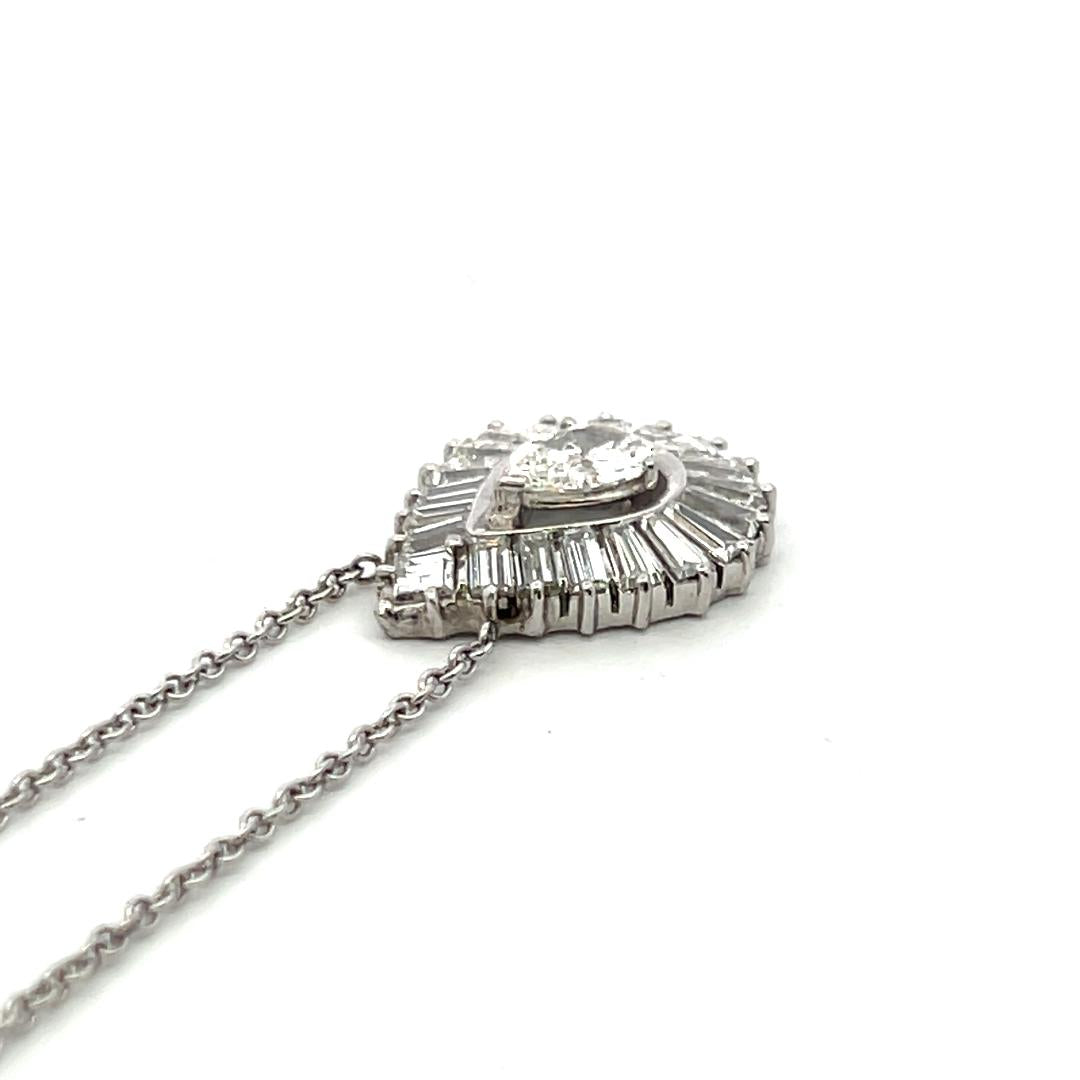 2.32ct Pear, Asscher & Baguette Diamond 14K White Gold Vintage Pendant Necklace