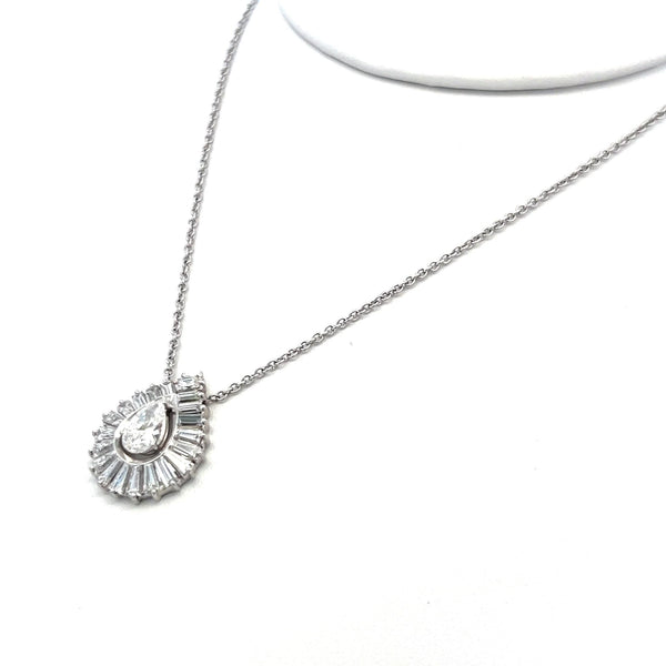 2.32ct Pear, Asscher & Baguette Diamond 14K White Gold Vintage Pendant Necklace