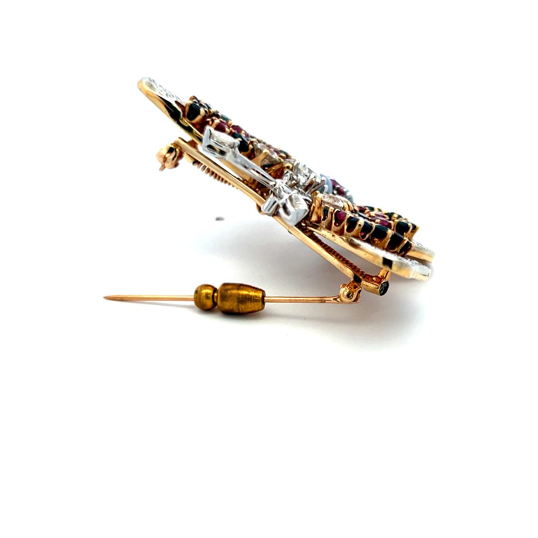 2.50ct Diamond, 2.40ct Sapphire & 1.30ct Ruby Two-Tone 14K Gold Pin Brooch