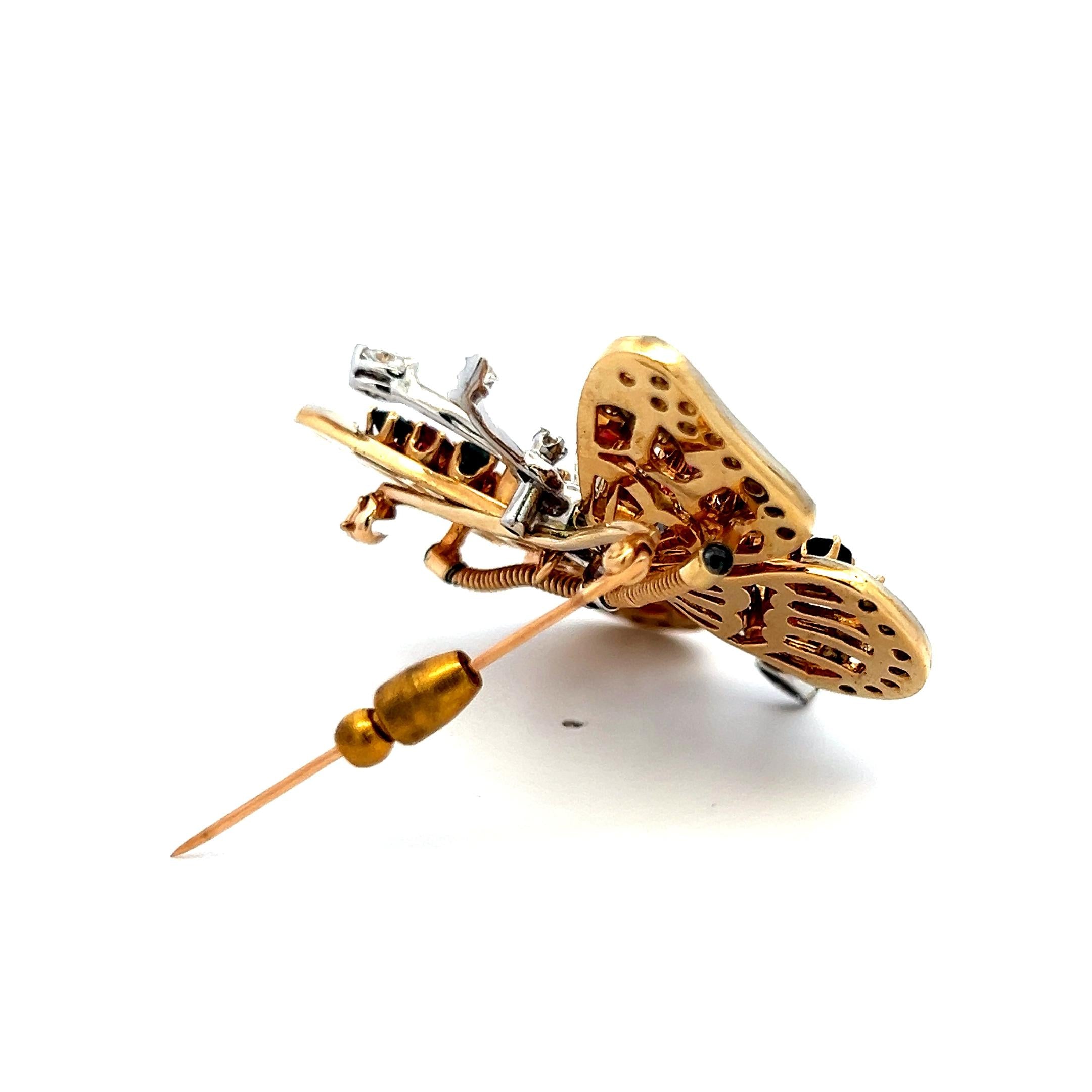 2.50ct Diamond, 2.40ct Sapphire & 1.30ct Ruby Two-Tone 14K Gold Pin Brooch