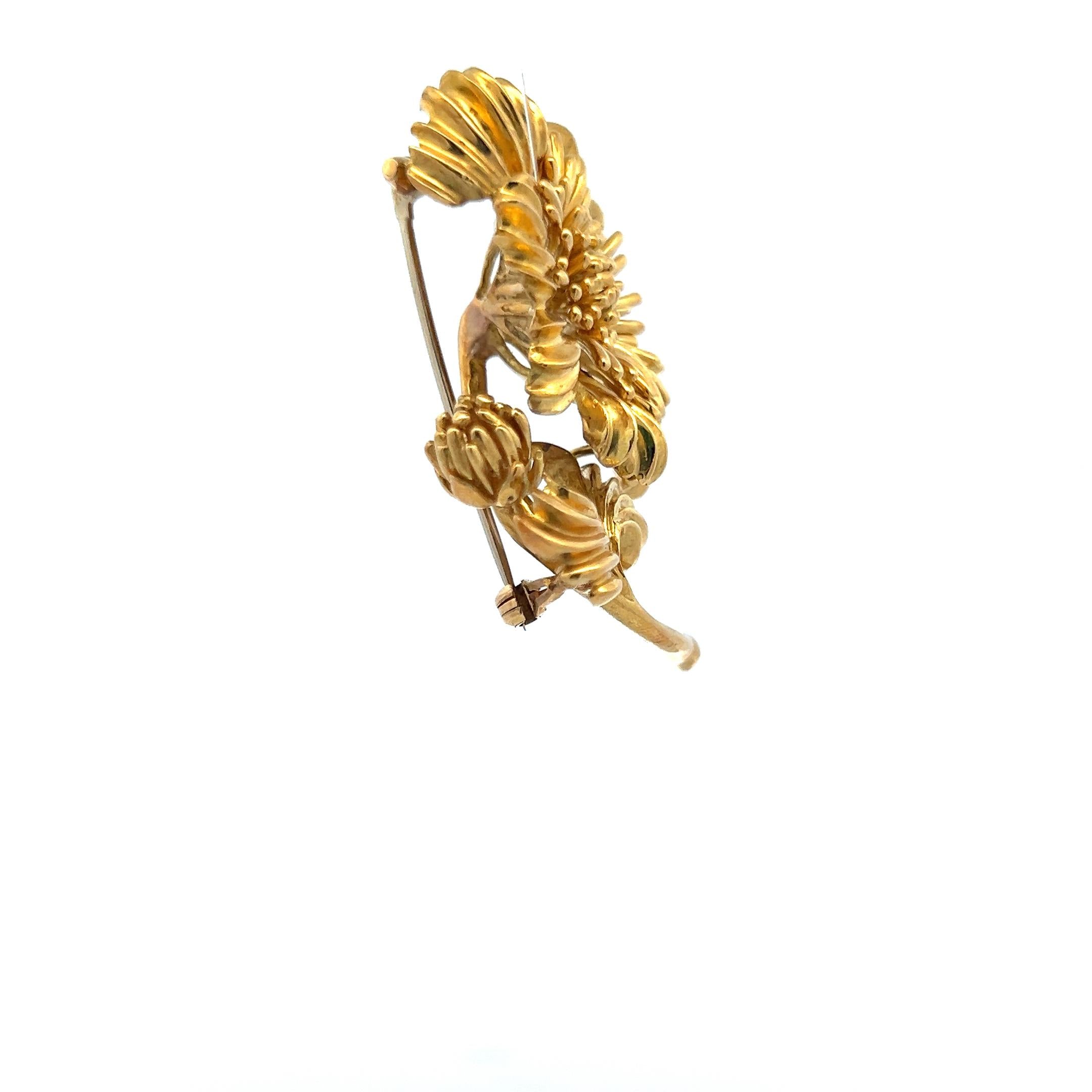 Tiffany & Co Vintage 33.72 Grams 18 Karat Yellow Gold Sunflower Pin Brooch