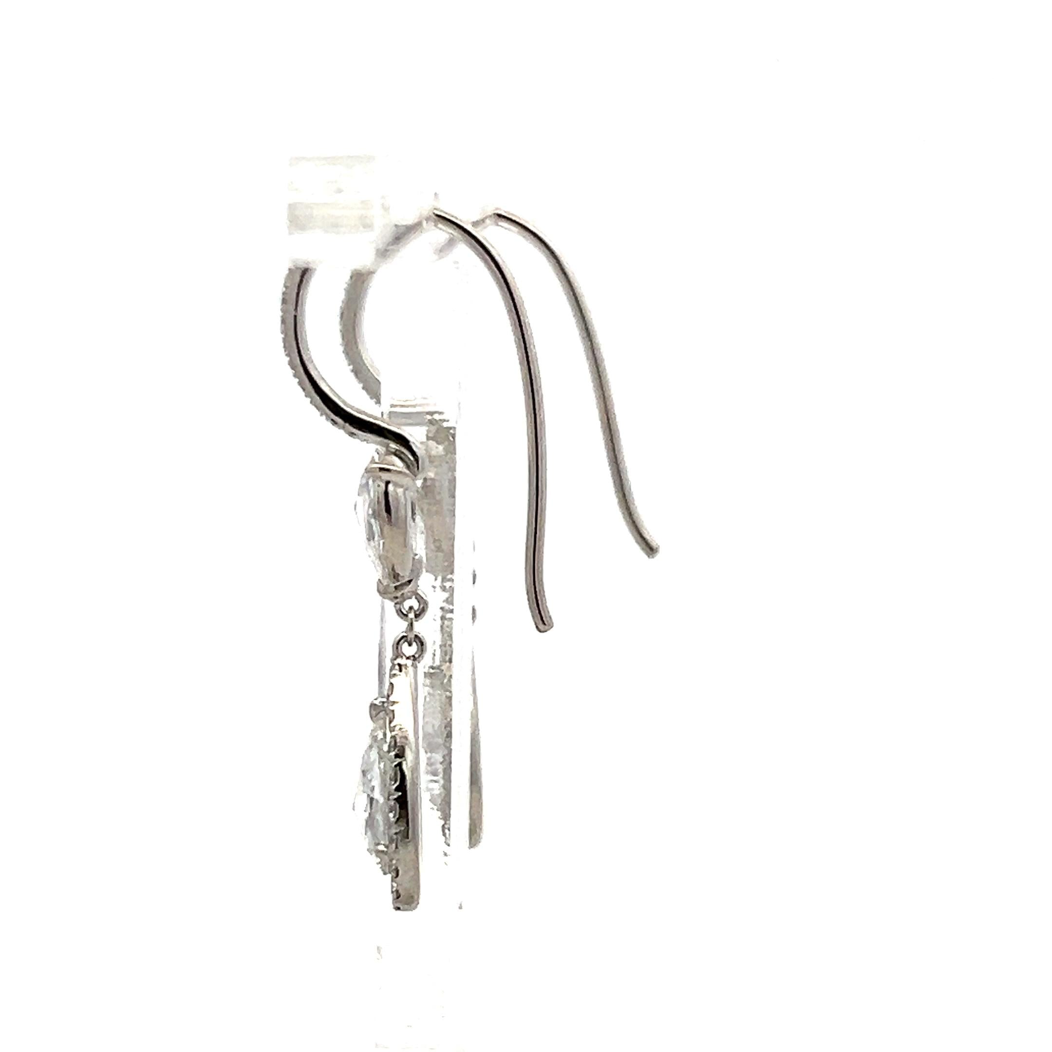 Vintage 14K White Gold Drop Earrings with 2.6ct Rose Cut & Round Diamonds
