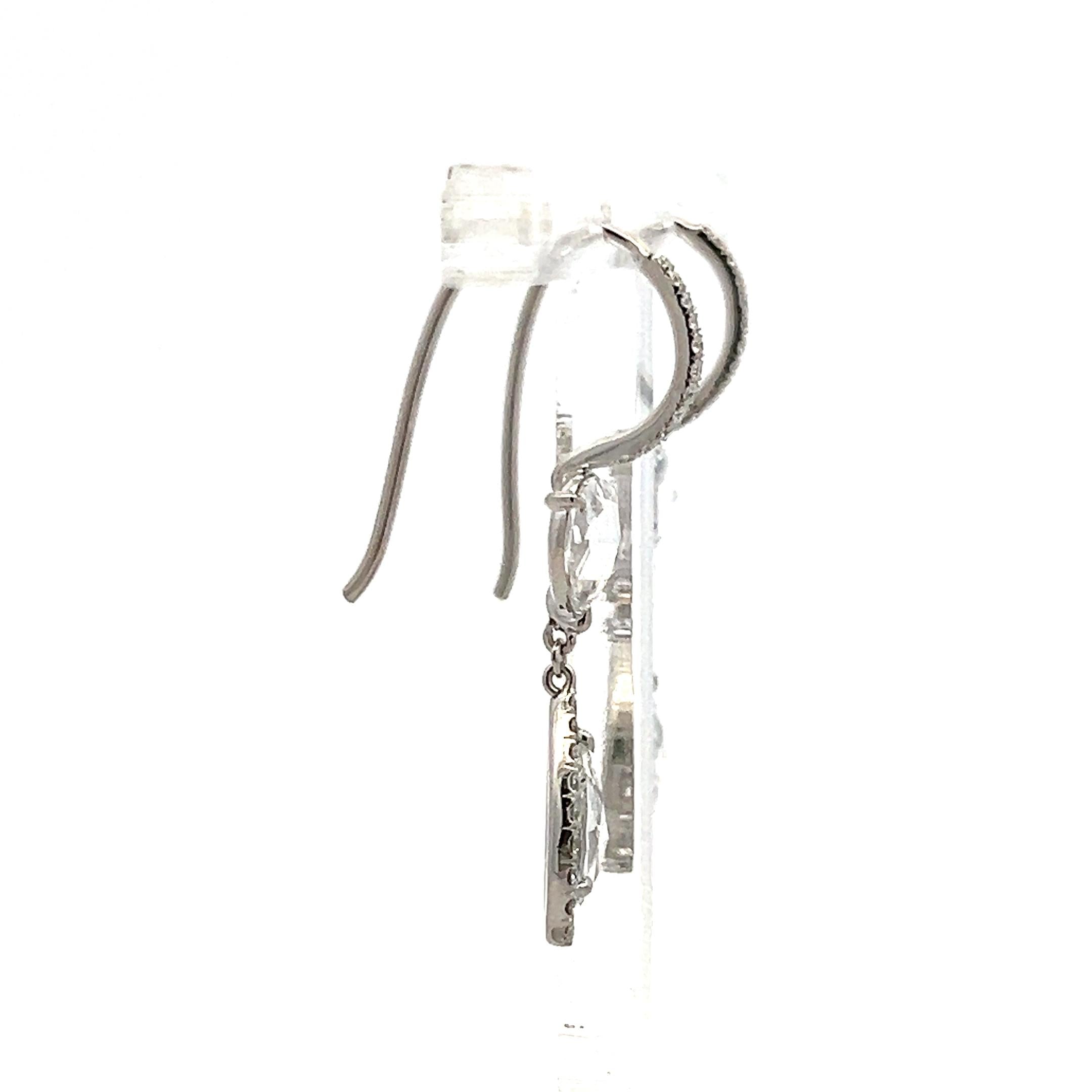 2.60 Carat Rose Cut G VS Diamond 14K White Gold Drop Earrings