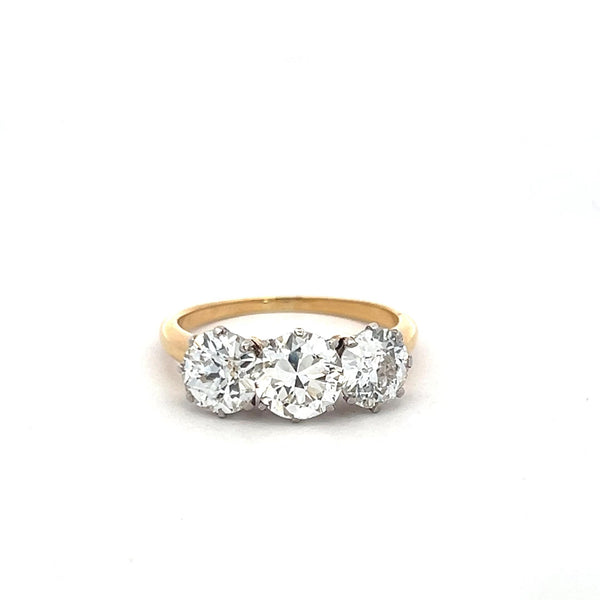 2.60 Carat Circular Brilliant Cut Diamond Gold/Platinum Three-Stone Ring
