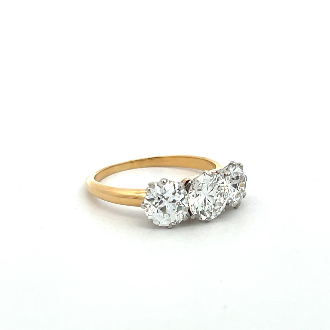 2.60 Carat Circular Brilliant Cut Diamond Gold/Platinum Three-Stone Ring