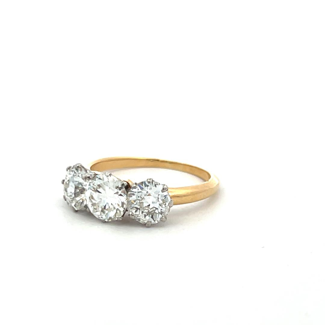 2.60 Carat Circular Brilliant Cut Diamond Gold/Platinum Three-Stone Ring