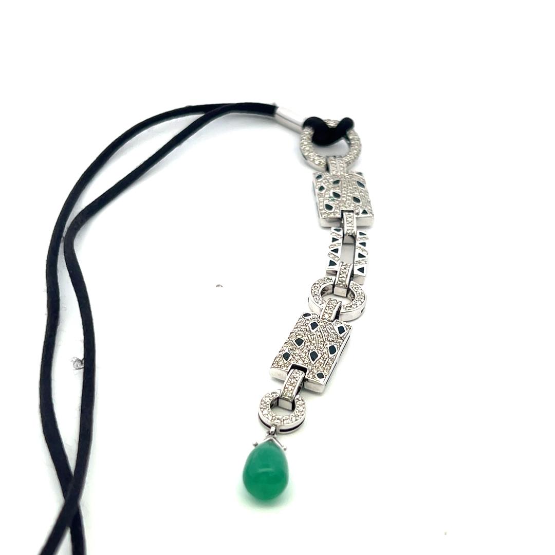 18K WG Pendant Necklace with 2.67 Carat Round H SI Diamonds & 12.4-8.6mm Emerald