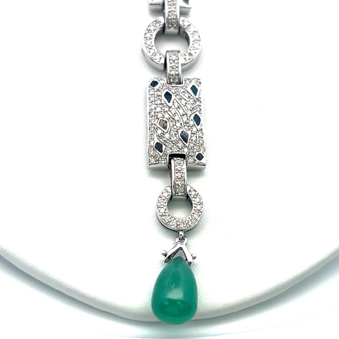 18K WG Pendant Necklace with 2.67 Carat Round H SI Diamonds & 12.4-8.6mm Emerald