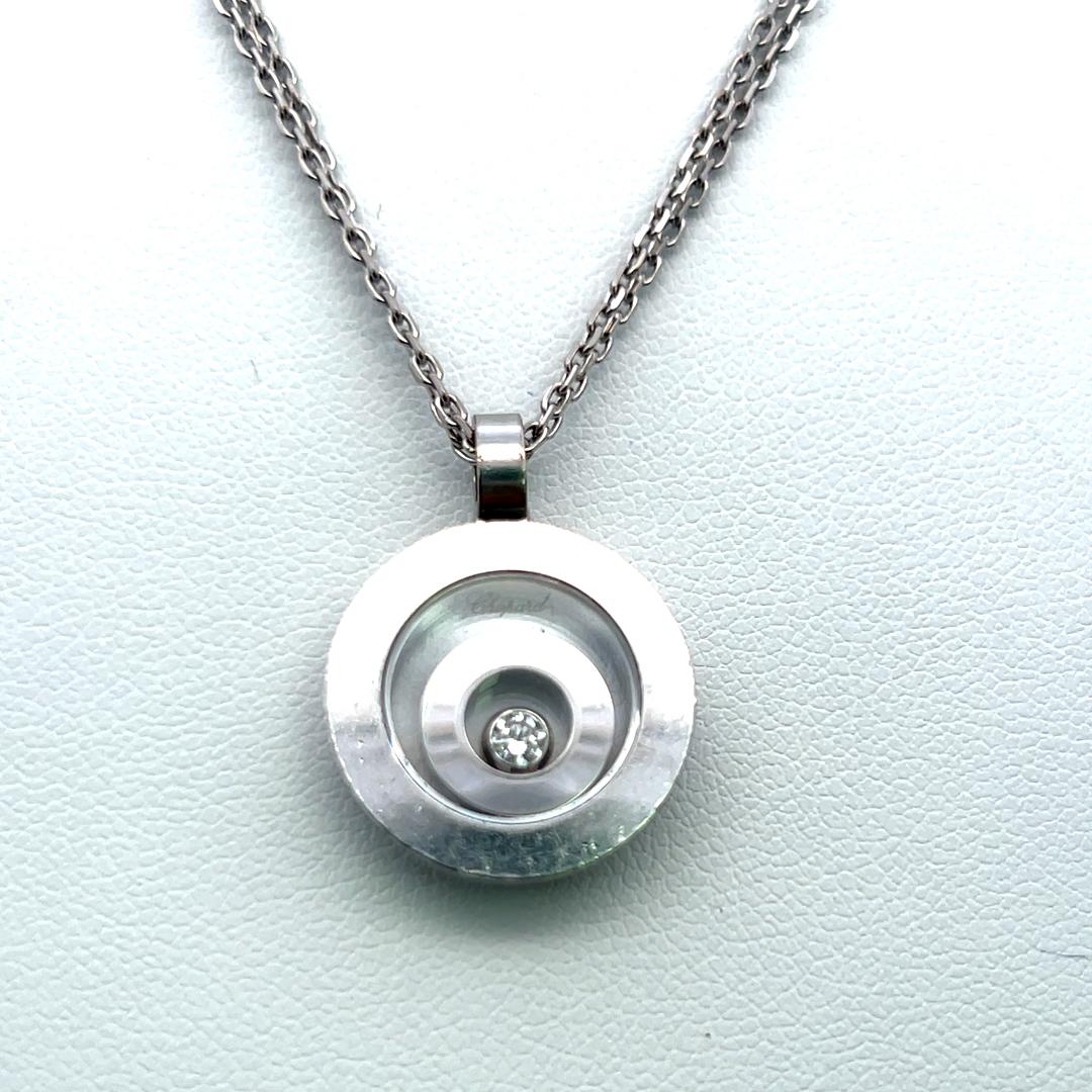 Chopard 0.07 Carat Round Brilliant Diamond 18 Karat White Gold Pendant Necklace