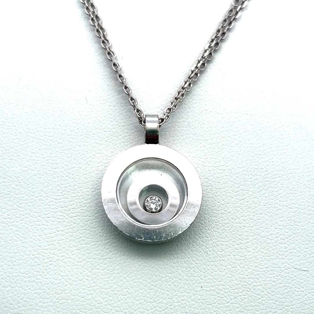 Chopard 0.07 Carat Round Brilliant Diamond 18 Karat White Gold Pendant Necklace