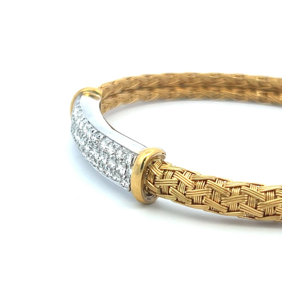 Roberto Coin 18K Yellow Gold Woven Bracelet with 2.5 Carat Round G-VS Diamonds