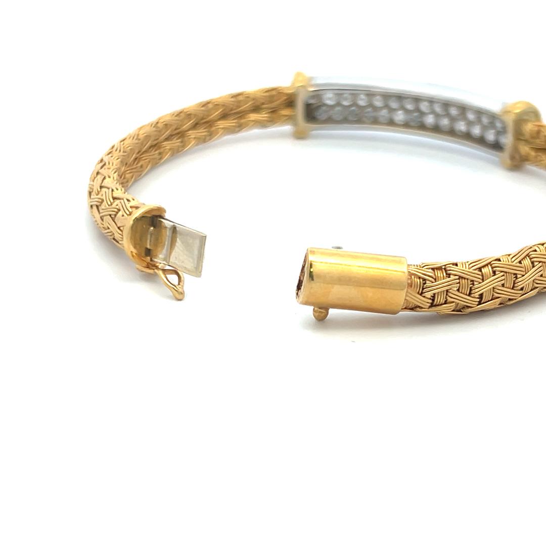Roberto Coin 18K Yellow Gold Woven Bracelet with 2.5 Carat Round G-VS Diamonds