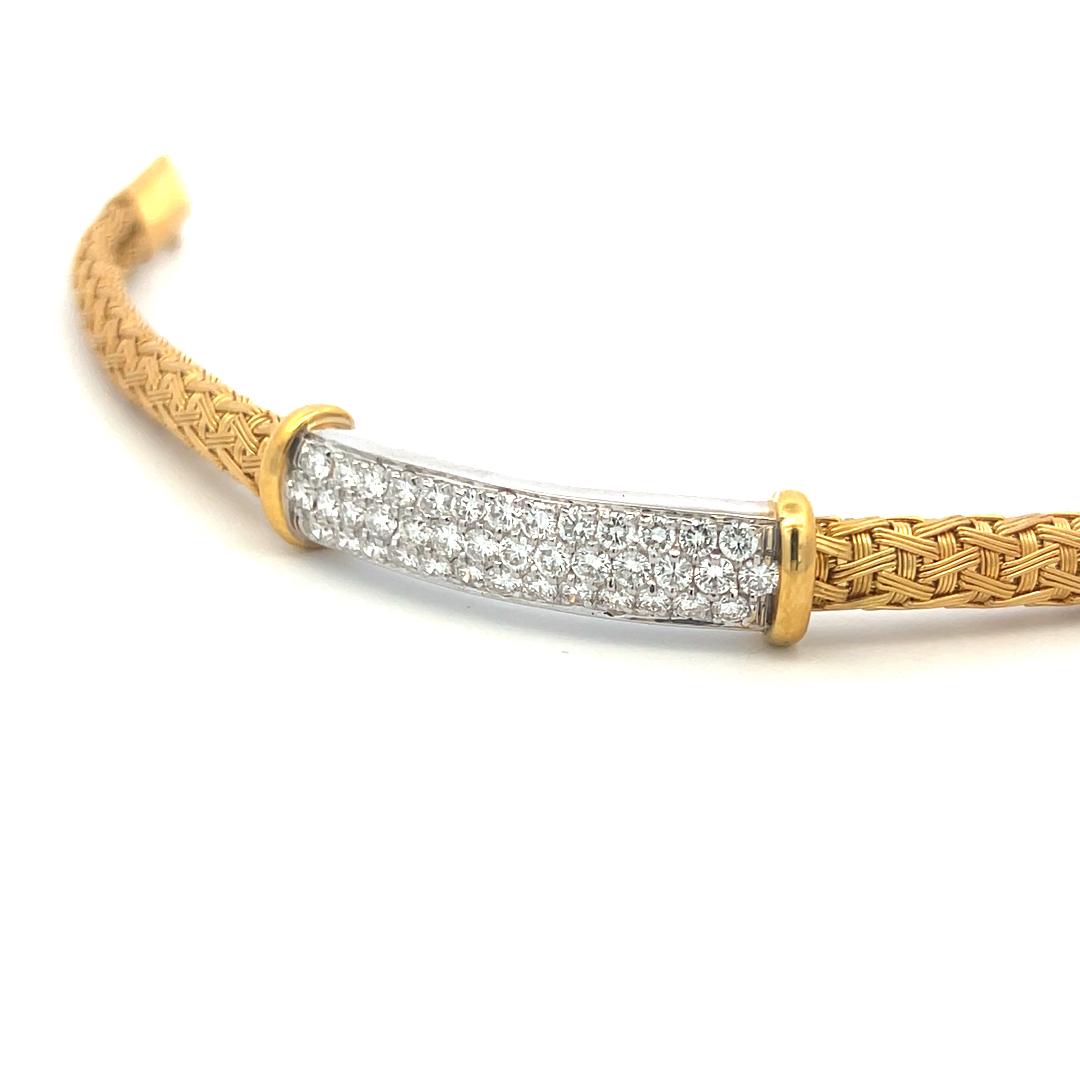 Roberto Coin 18K Yellow Gold Woven Bracelet with 2.5 Carat Round G-VS Diamonds