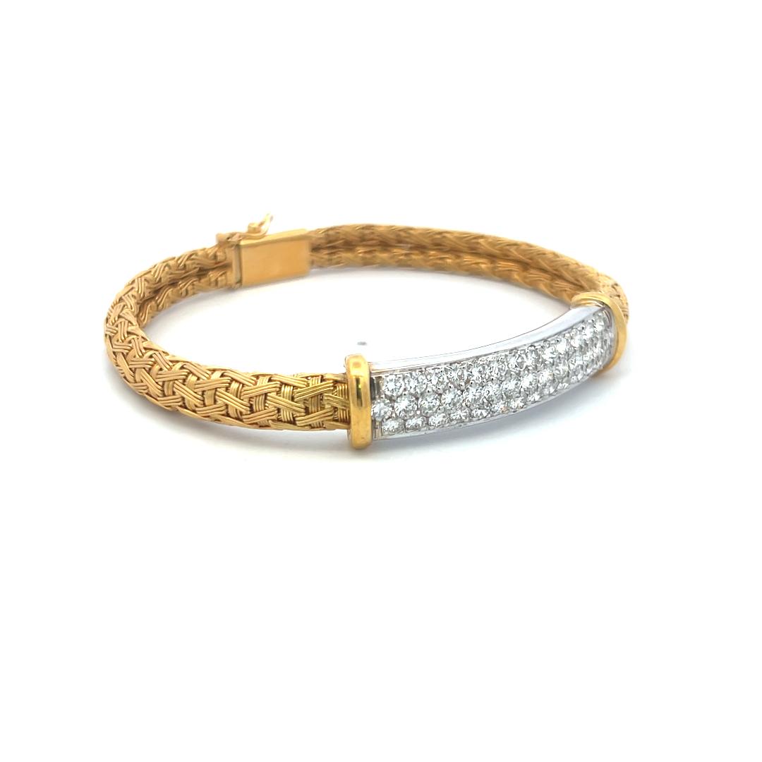 Roberto Coin 18K Yellow Gold Woven Bracelet with 2.5 Carat Round G-VS Diamonds