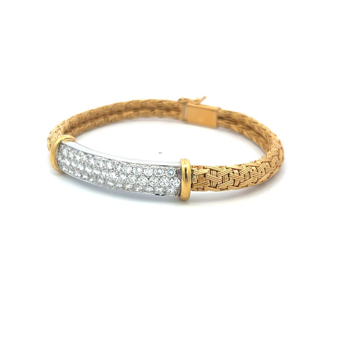Roberto Coin 18K Yellow Gold Woven Bracelet with 2.5 Carat Round G-VS Diamonds