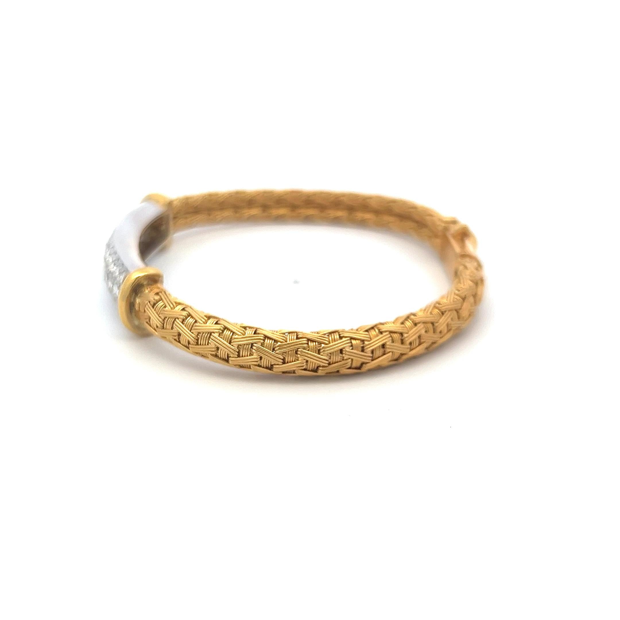 Roberto Coin 18K Yellow Gold Woven Bracelet with 2.5 Carat Round G-VS Diamonds