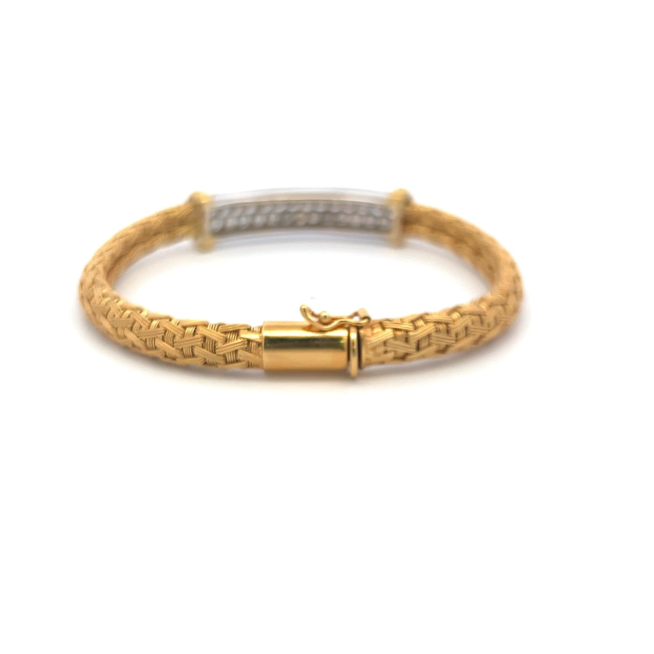 Roberto Coin 18K Yellow Gold Woven Bracelet with 2.5 Carat Round G-VS Diamonds