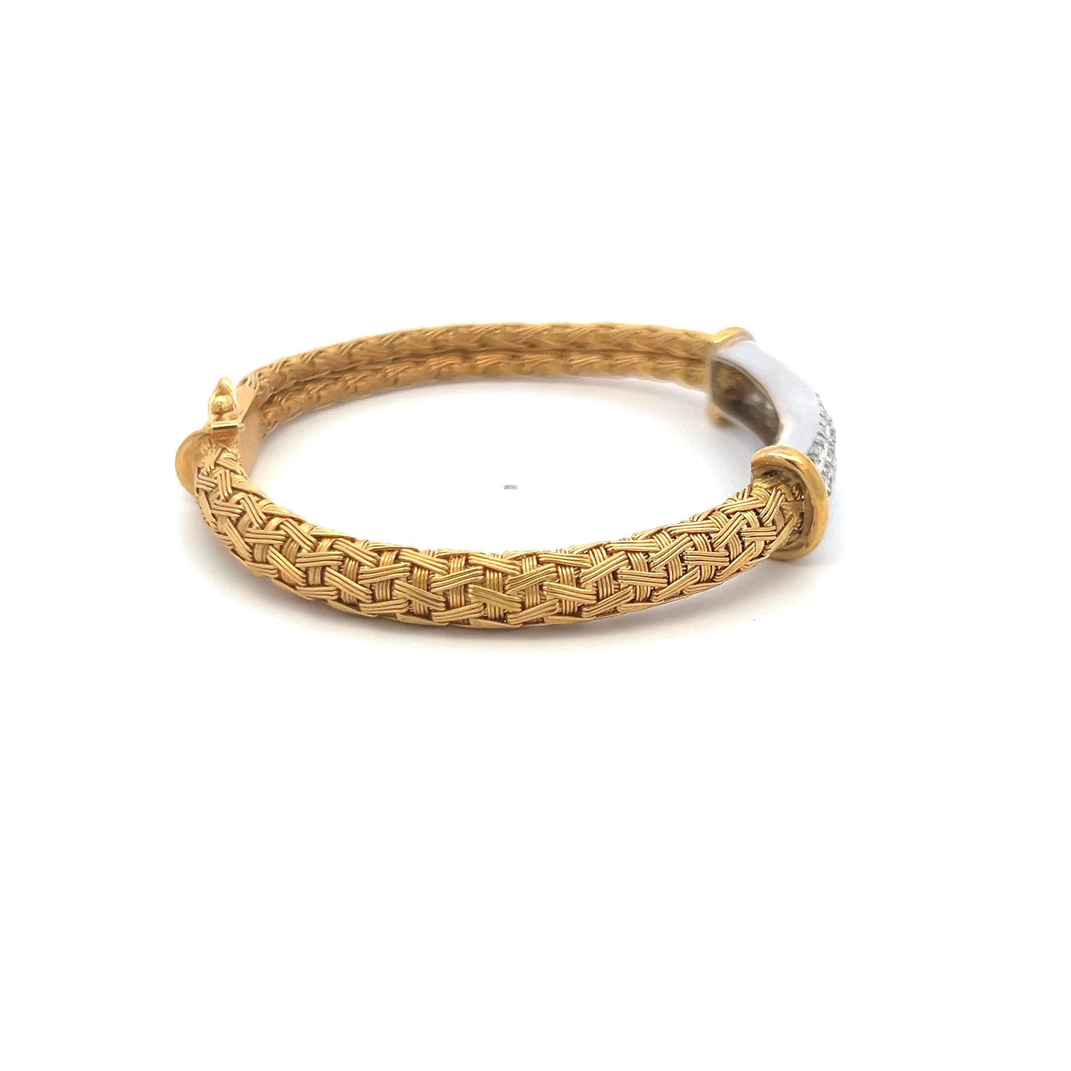 Roberto Coin 18K Yellow Gold Woven Bracelet with 2.5 Carat Round G-VS Diamonds