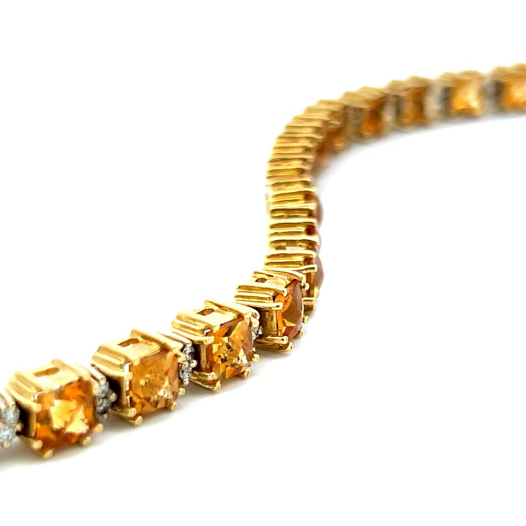 19.00 Carat Citrine & 0.70 Carat Diamond 18K Yellow Gold Tennis Bracelet