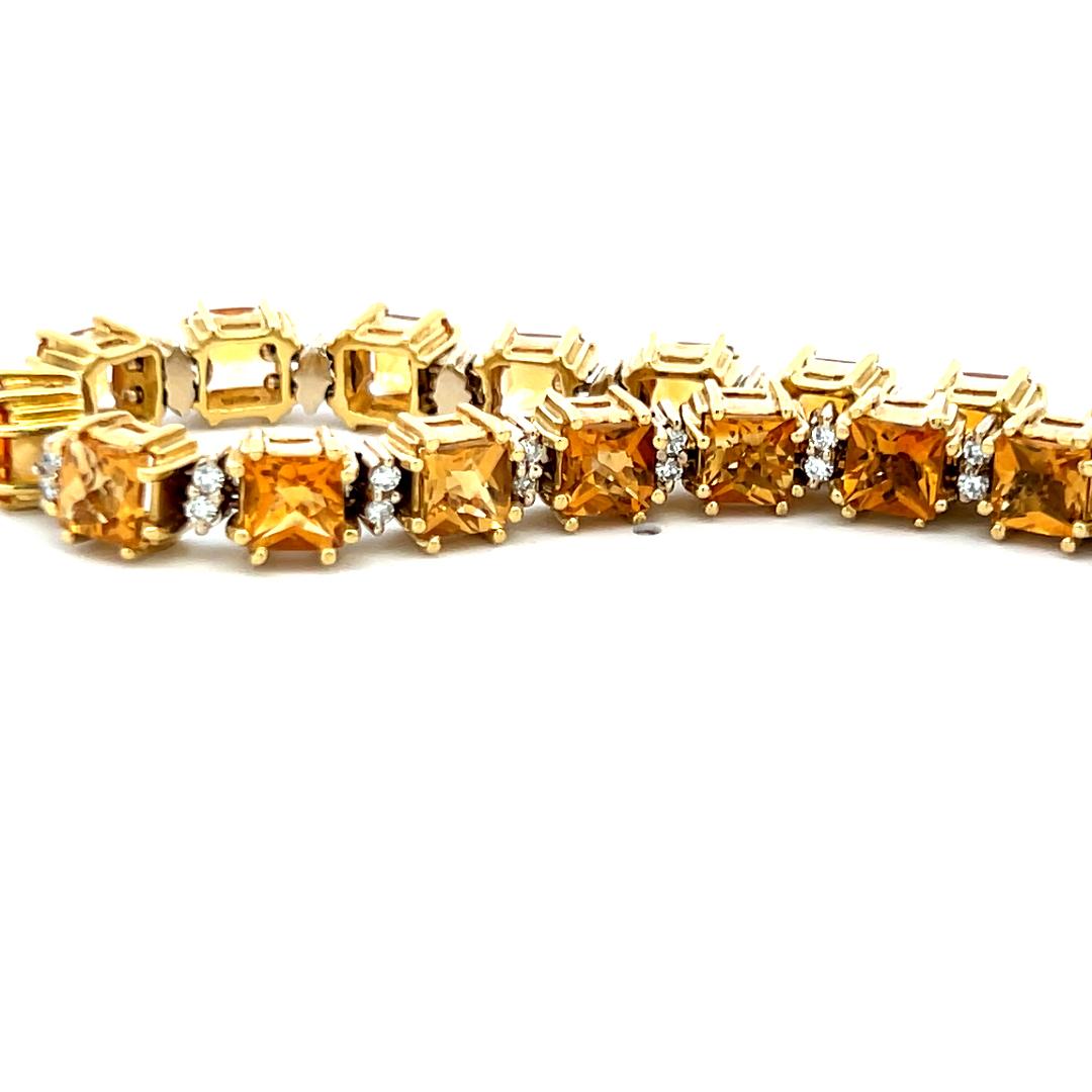 19.00 Carat Citrine & 0.70 Carat Diamond 18K Yellow Gold Tennis Bracelet