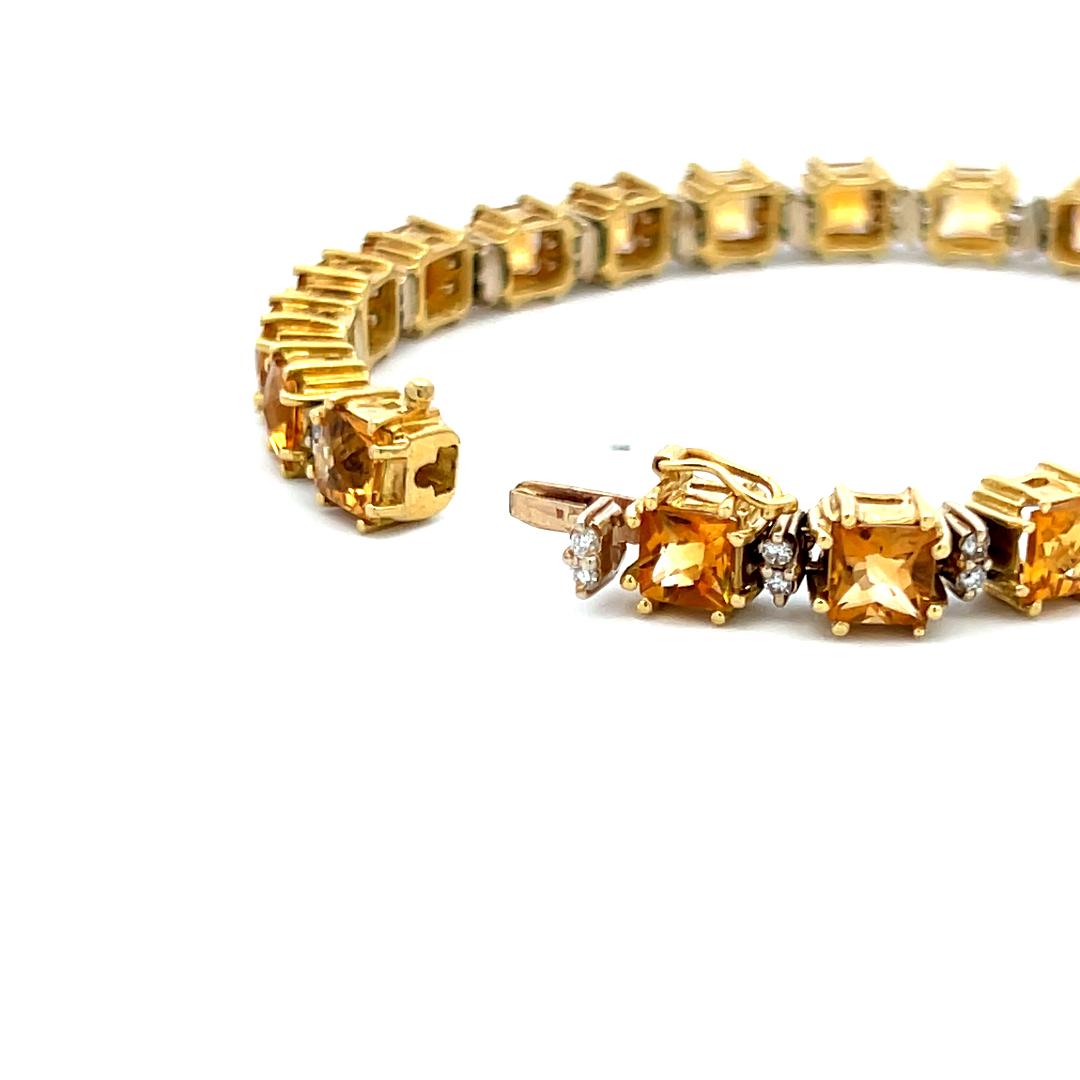 19.00 Carat Citrine & 0.70 Carat Diamond 18K Yellow Gold Tennis Bracelet