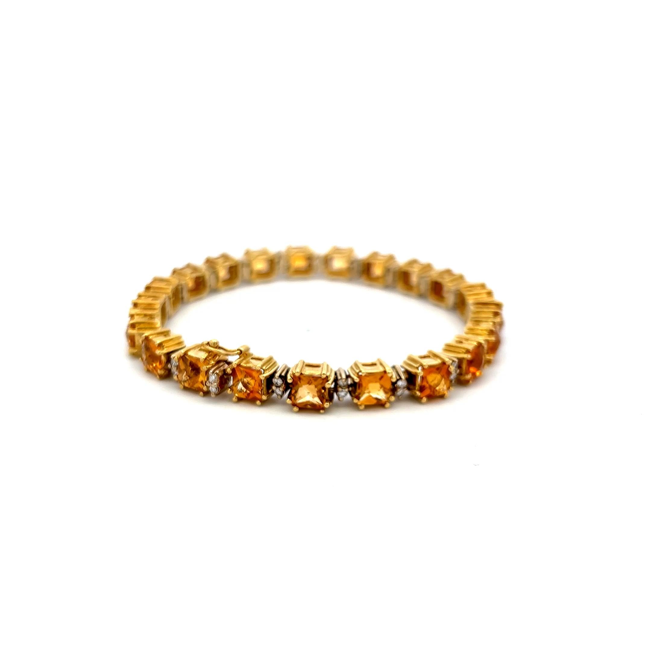 19.00 Carat Citrine & 0.70 Carat Diamond 18K Yellow Gold Tennis Bracelet