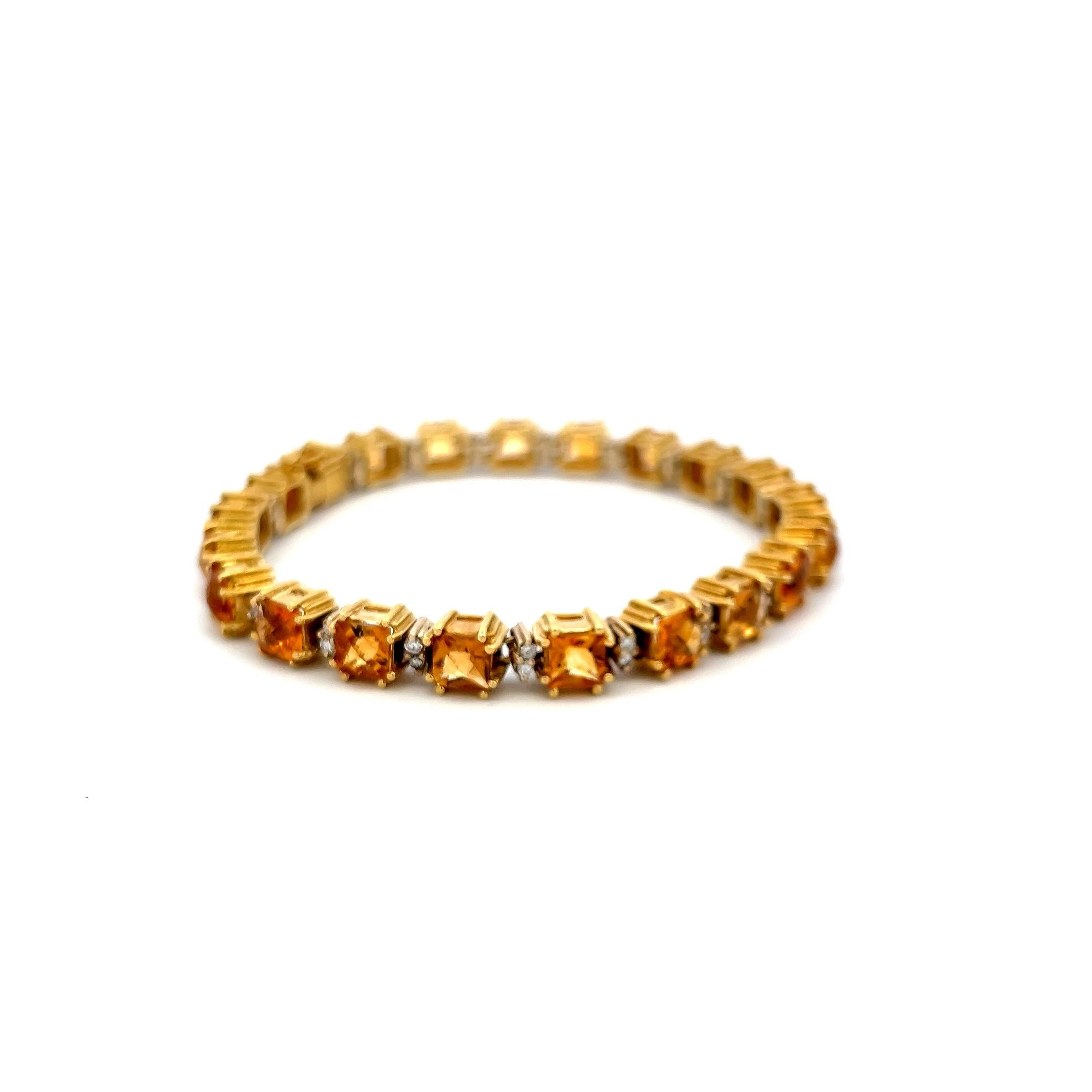19.00 Carat Citrine & 0.70 Carat Diamond 18K Yellow Gold Tennis Bracelet