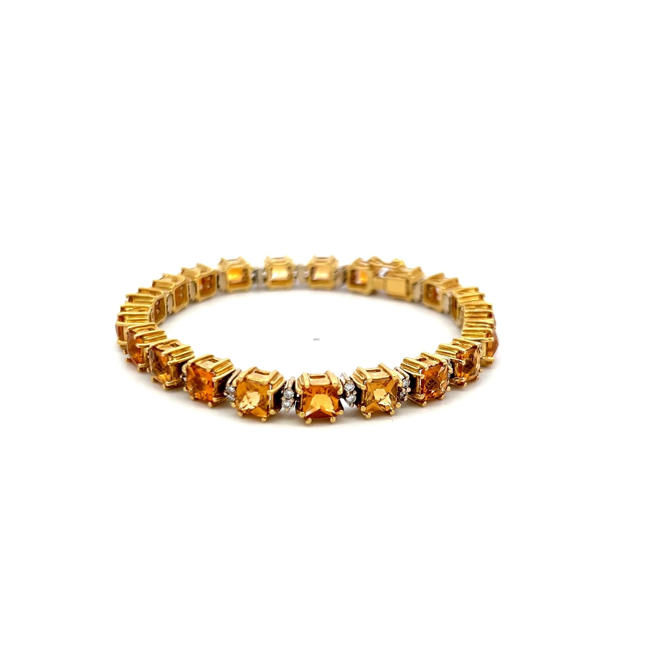 19.00 Carat Citrine & 0.70 Carat Diamond 18K Yellow Gold Tennis Bracelet