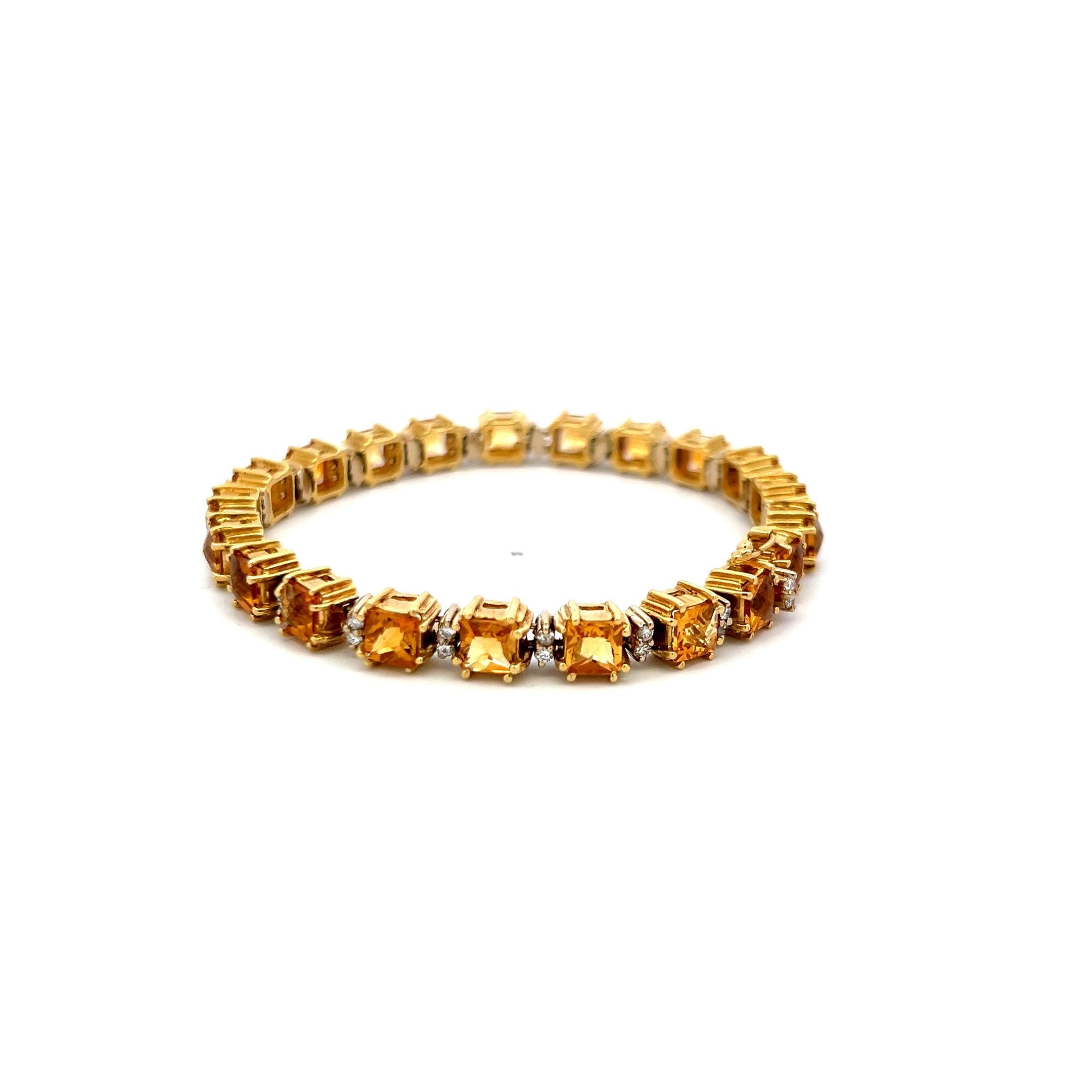 19.00 Carat Citrine & 0.70 Carat Diamond 18K Yellow Gold Tennis Bracelet
