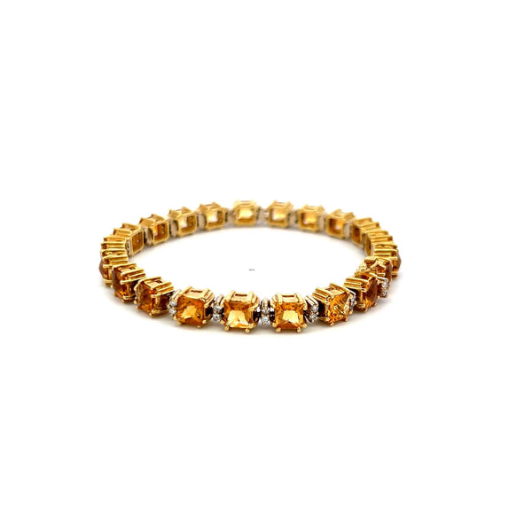 19.00 Carat Citrine & 0.70 Carat Diamond 18K Yellow Gold Tennis Bracelet