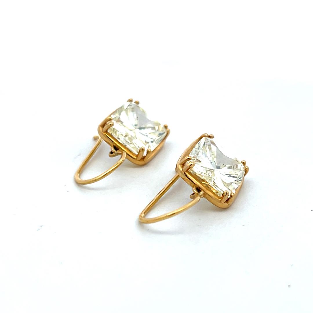18K Yellow Gold Drop Earrings with 17.84 Carat Radiant Cut FCLY-SI1 Diamonds