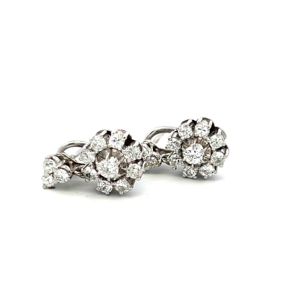 18K White Gold 2.60ct H SI Round Brilliant Diamond Vintage Dangle Earrings