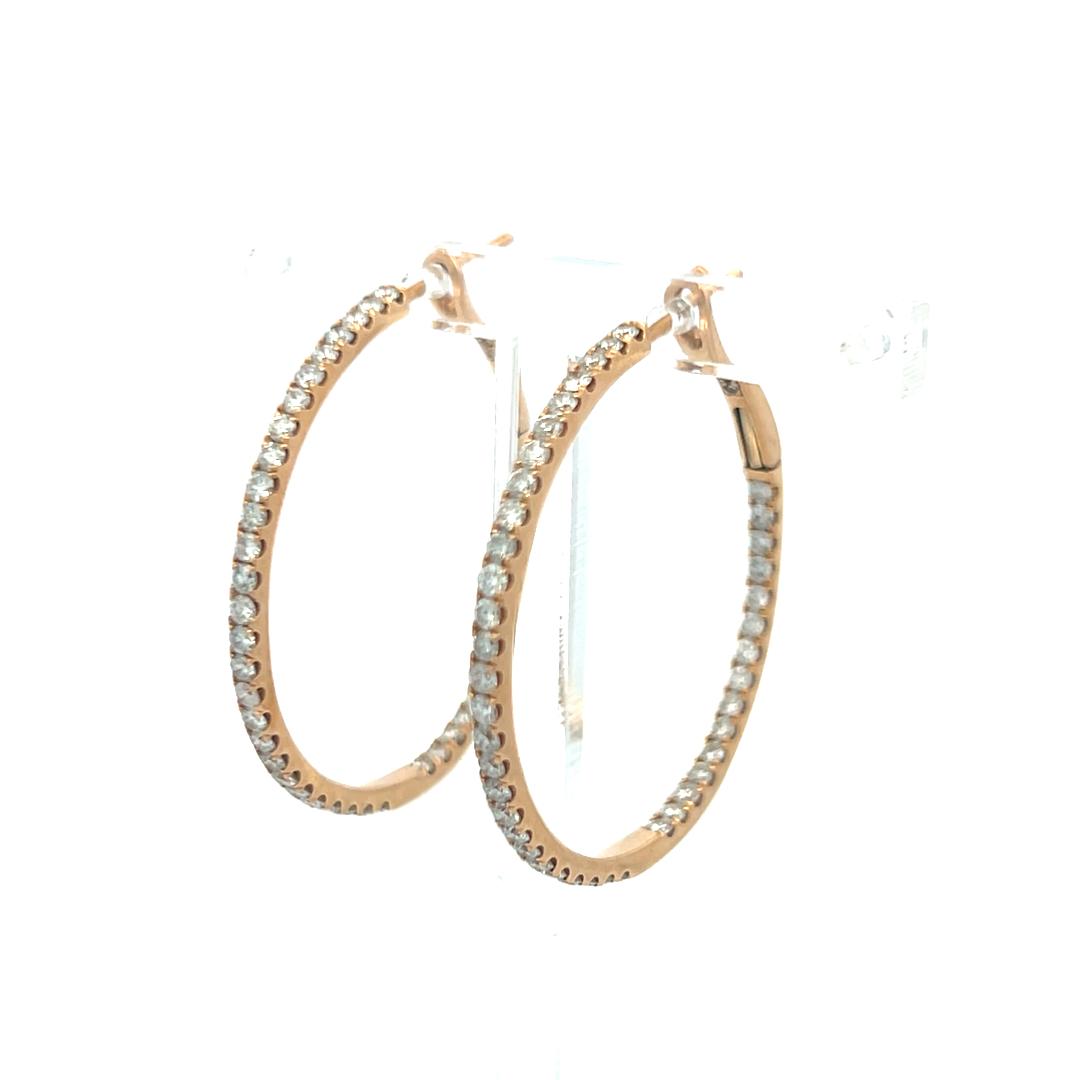 1.61 Carat Round Brilliant I SI Diamond 18 Karat Yellow Gold Hoop Earrings