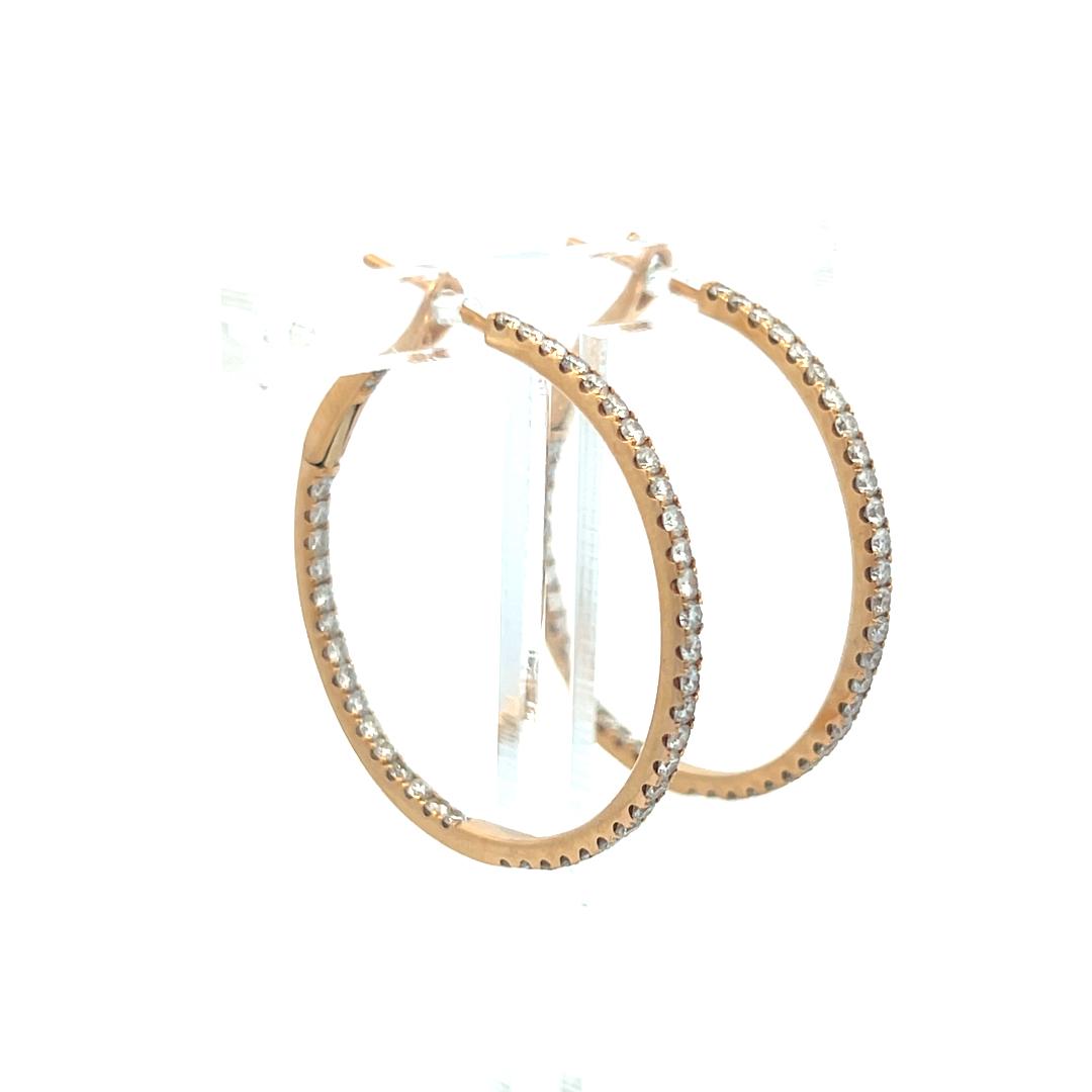 1.61 Carat Round Brilliant I SI Diamond 18 Karat Yellow Gold Hoop Earrings