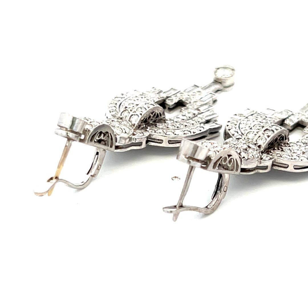 18K WG Dangling Earrings with 7.3 Carat Round & Baguette Shape Diamonds H-VS