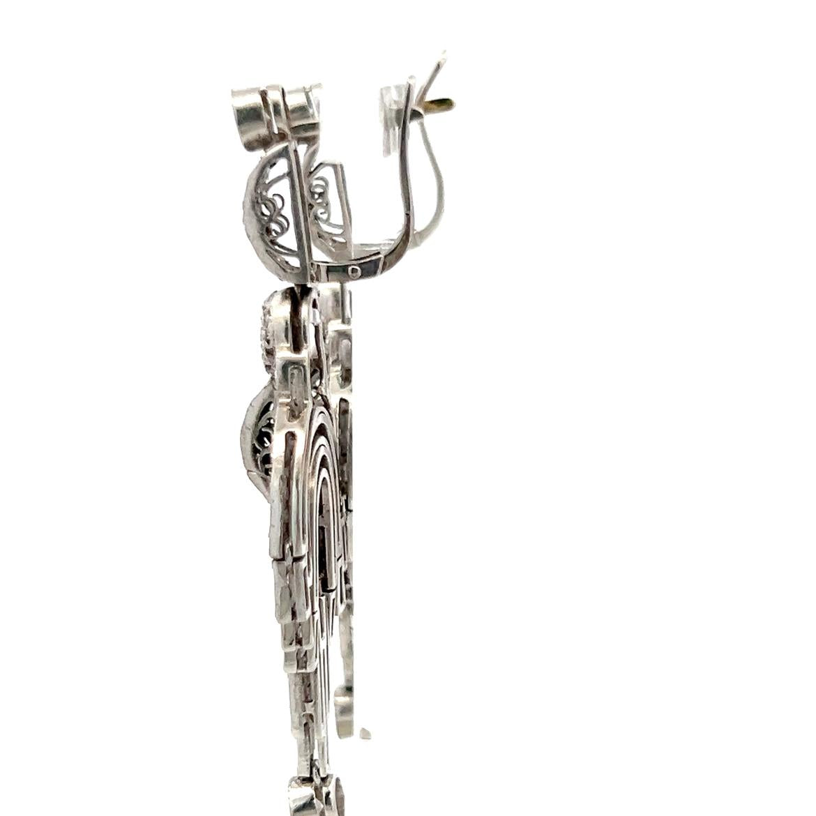 18K WG Dangling Earrings with 7.3 Carat Round & Baguette Shape Diamonds H-VS