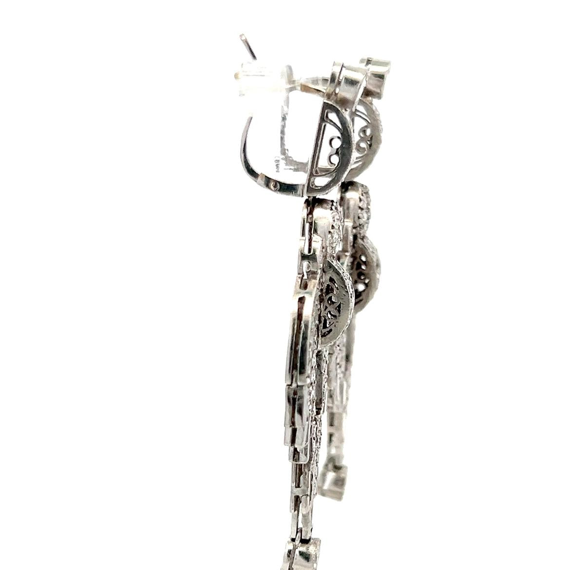 18K WG Dangling Earrings with 7.3 Carat Round & Baguette Shape Diamonds H-VS