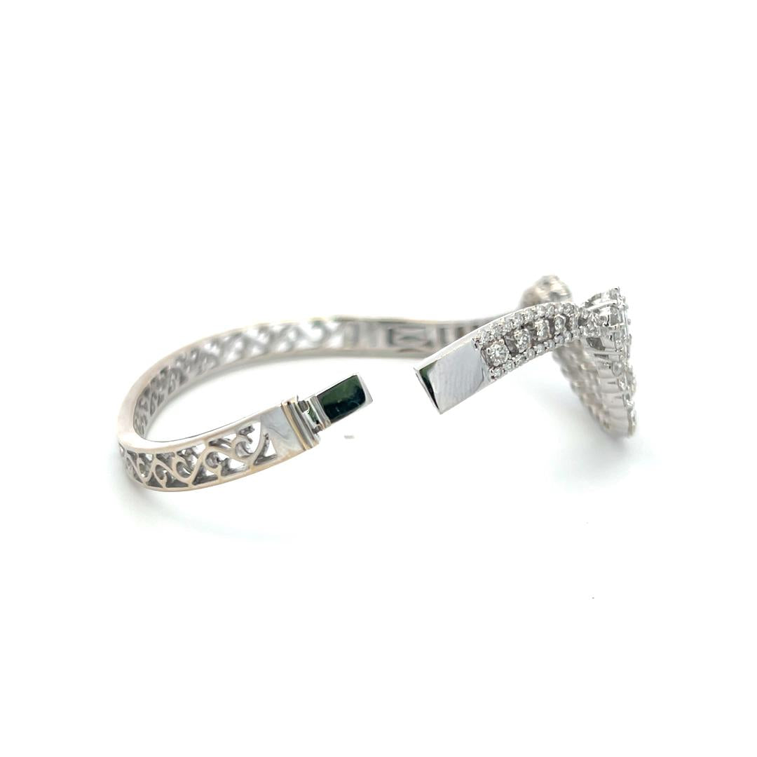 Vintage 18K White Gold Bangle Bracelet with 3.4 Carat Round & Baguette Diamonds