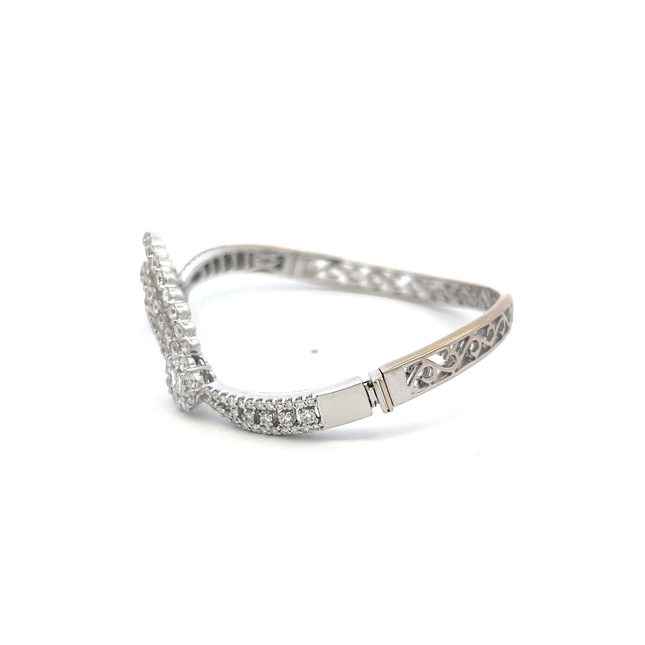 Vintage 18K White Gold Bangle Bracelet with 3.4 Carat Round & Baguette Diamonds