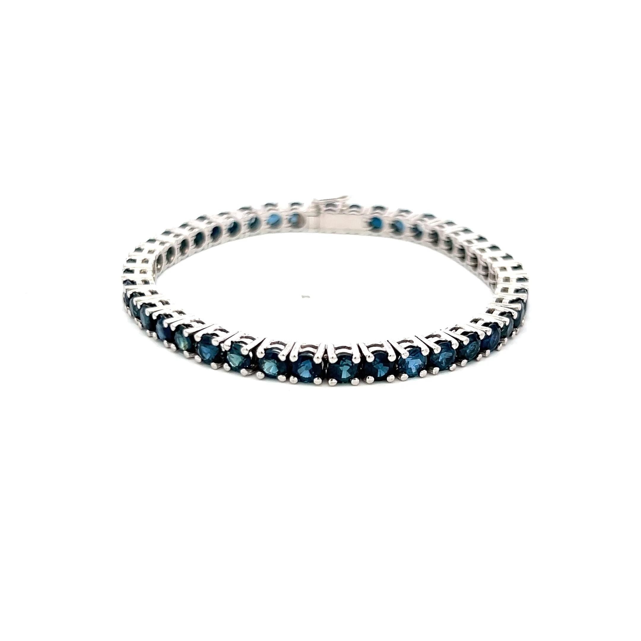 9.25 Carat Sapphire 18K White Gold Round Brilliant Tennis Bracelet