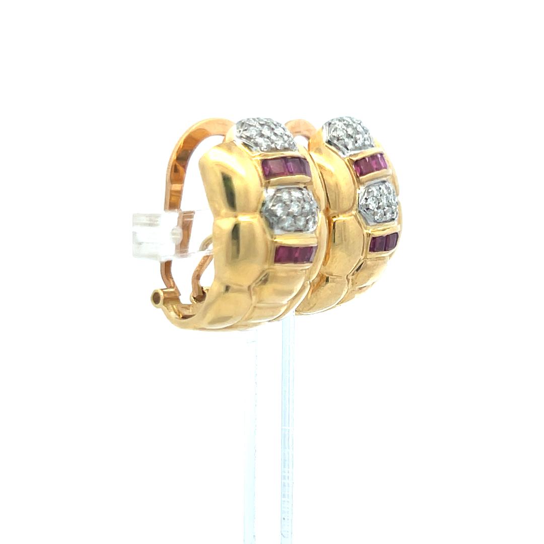 0.60 Carat Round Brilliant Diamond 0.60 Carat Ruby 18K Gold Clip on Earrings