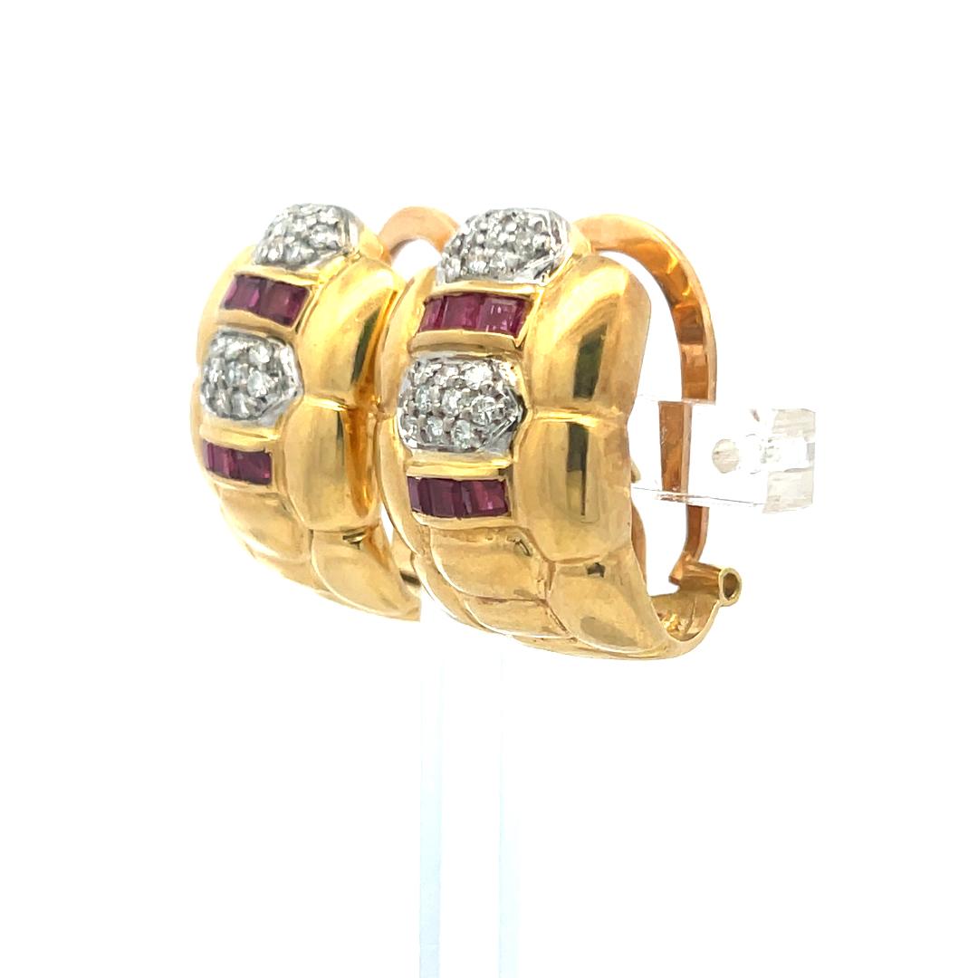 0.60 Carat Round Brilliant Diamond 0.60 Carat Ruby 18K Gold Clip on Earrings