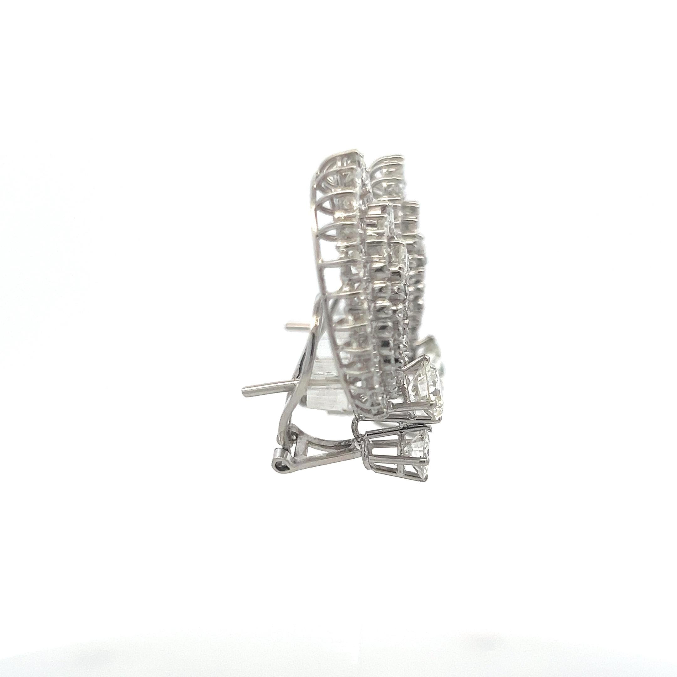 Estate 18K White Gold Clip On Earrings with 4.96 Carat Round G-VS Diamonds
