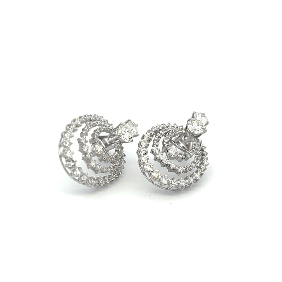 Estate 18K White Gold Clip On Earrings with 4.96 Carat Round G-VS Diamonds