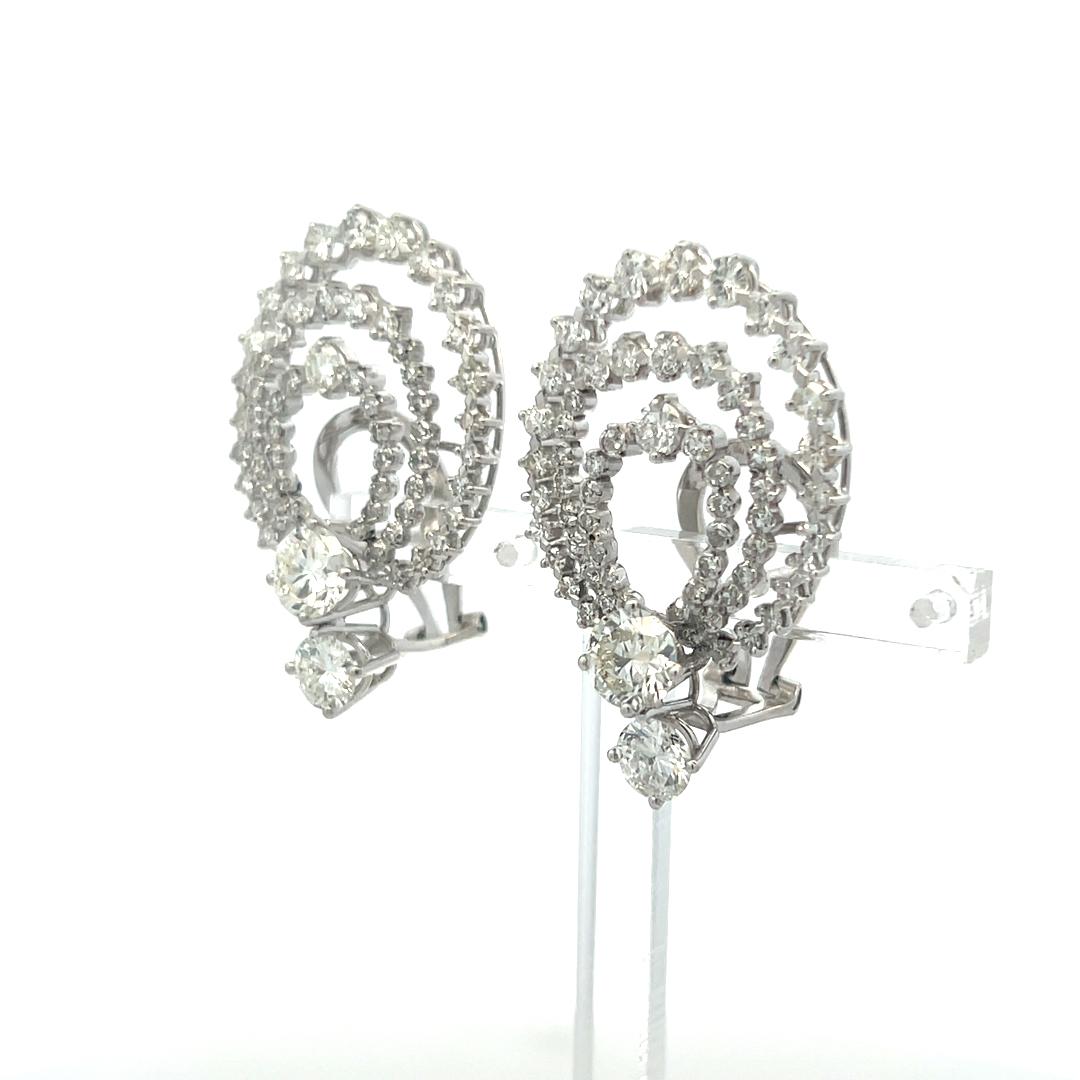 Estate 18K White Gold Clip On Earrings with 4.96 Carat Round G-VS Diamonds