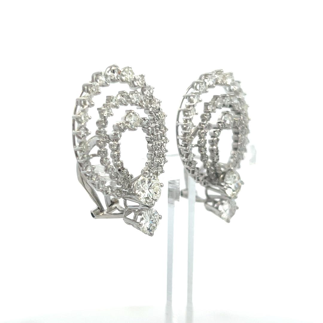 Estate 18K White Gold Clip On Earrings with 4.96 Carat Round G-VS Diamonds