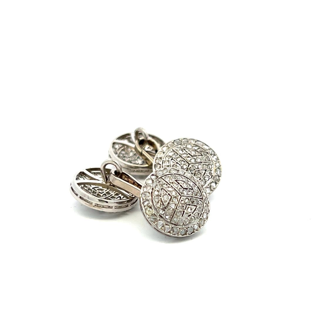 0.80 Carat Round Brilliant Diamond 18K Gold/Platinum Chain Link Cufflinks