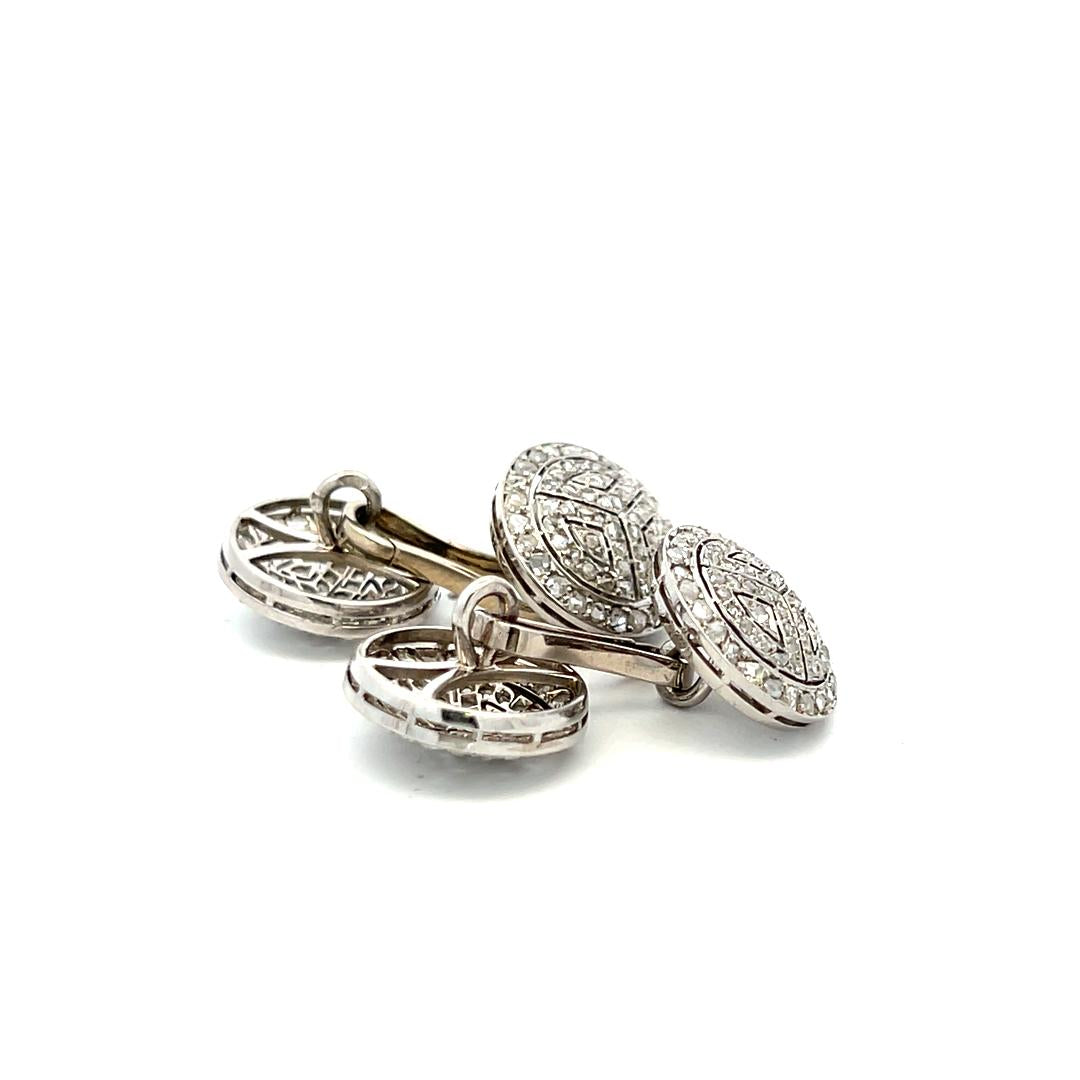 0.80 Carat Round Brilliant Diamond 18K Gold/Platinum Chain Link Cufflinks