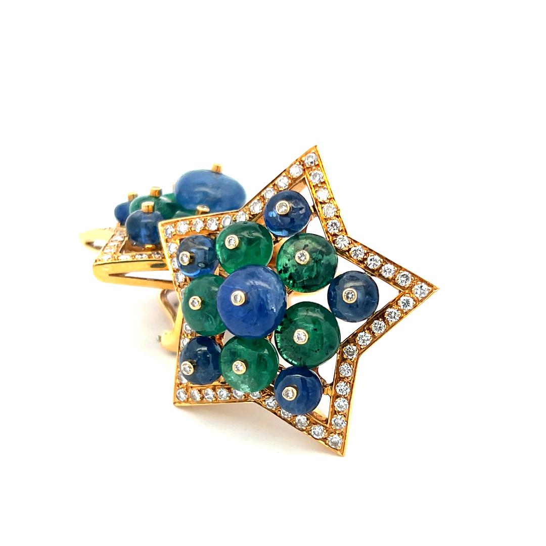 2.15 Carat Round Diamond 6.5MM Emerald 5-9MM Sapphire 18K YG Clip on Earrings